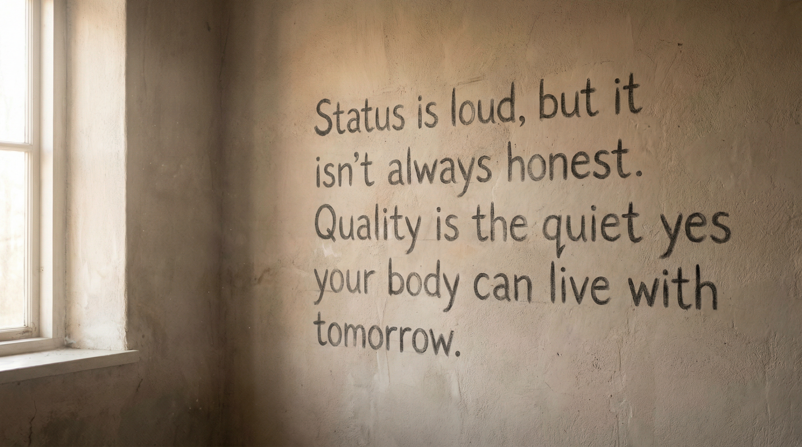 Status is loud, but it isn’t always honest. Quality is the quiet yes your body can live with tomorrow.