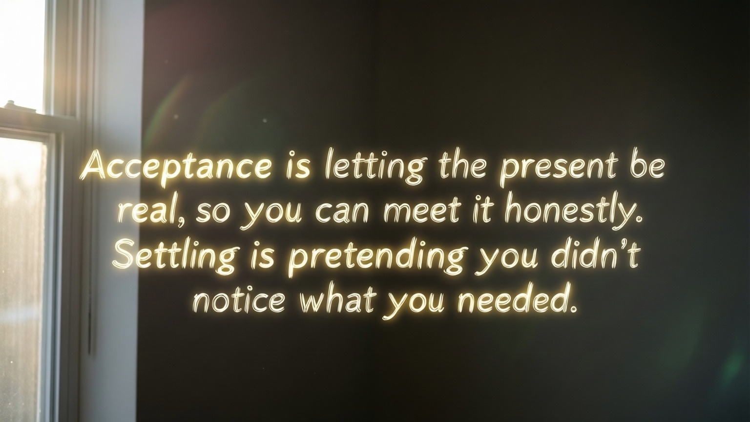 Acceptance is letting the present be real, so you can meet it honestly. Settling is pretending you didn’t notice what you needed.