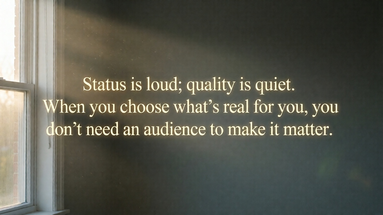 Status is loud; quality is quiet. When you choose what’s real for you, you don’t need an audience to make it matter.