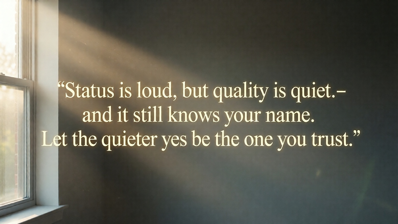 Status is loud, but quality is quiet—and it still knows your name. Let the quieter yes be the one you trust.